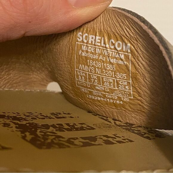 SOREL Ella NL3201-365 green Leather flats stretch slip on sandals size 9.5 - Picture 8 of 8